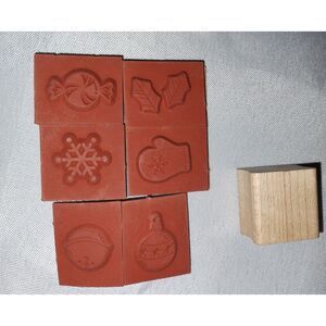 Christmas Rubber Stamp Set Merry Christmas Gift Tag Snow Flake Rain Deer Mitten